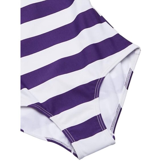 Kanu Surf Girl Beach Sport Banded One Piece Swimsuit Layla Purple Stripe Size 14 - Picture 4 of 11